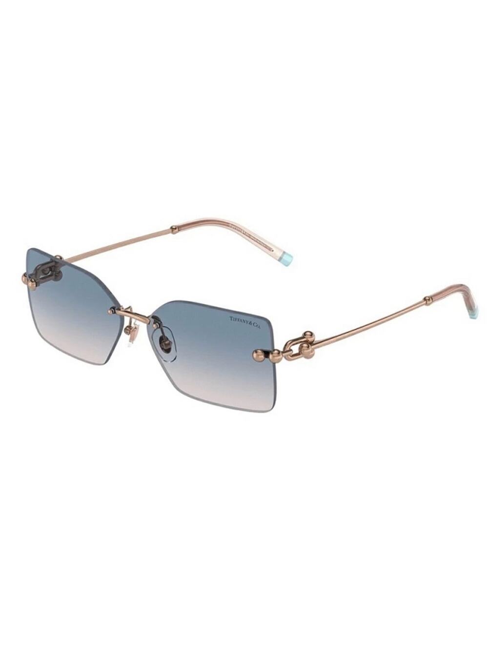 New TIFFANY & CO TF3088 610516 Rimless Gradient Blue Brown Sunglasses Gold Arms